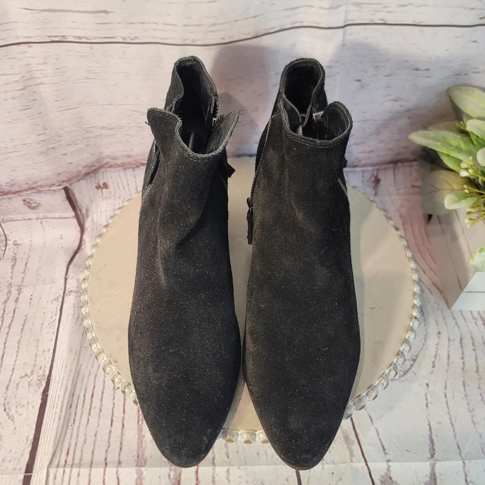 Frye Judith Black Suede Double Zip Bootie Size 8.5M